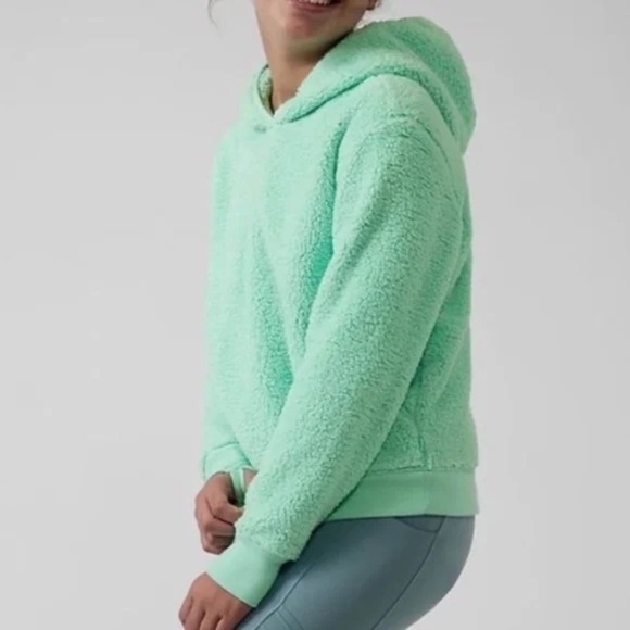 Athleta Girl So Snug Sherpa Hoodie 2.0 Fleece Pullover Mint Green Size XL / 14 - Picture 1 of 10